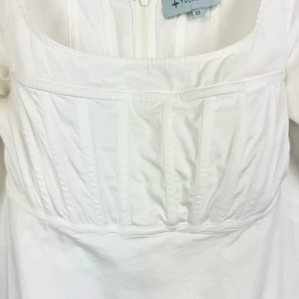 Tuckernuck White Nealy Scoop Neck Puff Sleeve Corset Peplum‎ Blouse Sz XS Preppy
